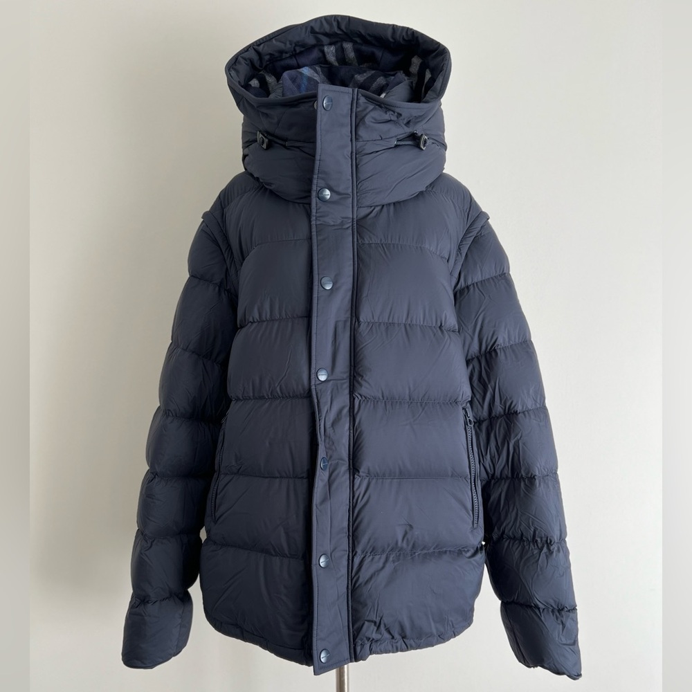 Burberry Man’s Detachable Sleeve Down Hooded Puffer Jacket